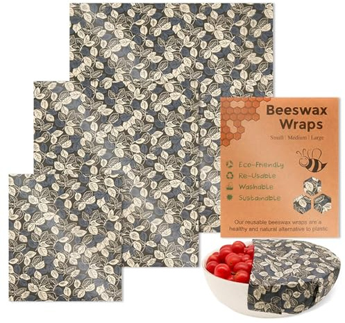 Multipurpose Beeswaxs Food Wraps Set of 3 Reusable Sturdy Cotton Storage Sheets Home Accessory for Kitchen Freshness Cling Film Alternative
