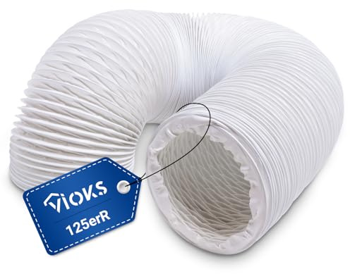 VIOKS Klimaanlage Schlauch 125mm 6 Meter Weiß aus PVC für Trockner | Klimaanlage Abluftschlauch, Abluftrohr Dunstabzugshaube, Luftschlauch Trockner