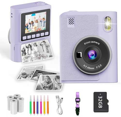 Macchina Fotografica Bambini Istantanea, Fotocamera Digitale 1080P con Stampa Immediata, Scheda da 32GB & 4 Rotoli di Carta Termica, Fotocamera Bambini Regalo di Compleanno Natale per Ragazze Ragazzi