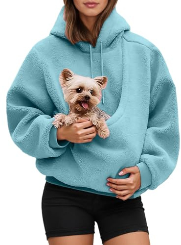 Sudadera con capucha de gran tamaño para mujer con bolsillo frontal, práctica bolsa de transporte para tu gato como prenda elegante (Sky Blue, M)