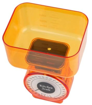 Mechanische Küchenwaage aus Kunststoff für Essenszubereitung, Orange | Großer Behälter, Stabiler Stand, Leicht zu Tragen, Geeignet für Babybrei und Küche Zufällige Farbe
