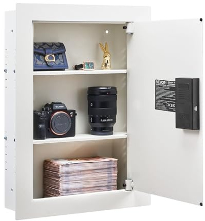 VEVOR Coffre-fort Mural, Armoire Forte Dissimulée 3 Niveaux, Déverrouillé par Mot de Passe et Carte, Boîtier Encastrable en Acier Laminé à Froid Q235, avec Étagères Réglables, pour Argent Bijoux