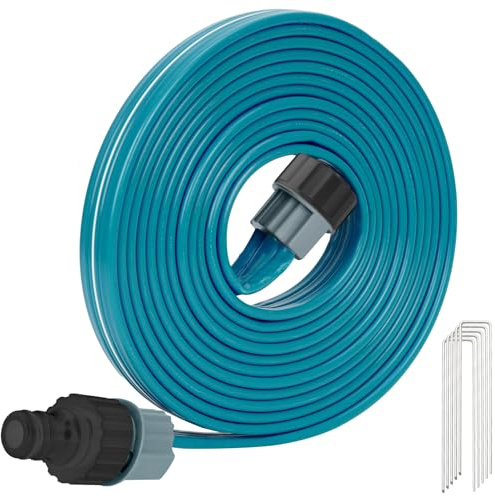 KOBAZ Sprinkler Soaker Hose 7.5 m, Flat Perforated Drip Irrigation Hose with Garden Pegs, Fine Mist Watering Pipe for Lawn, Large Gardens