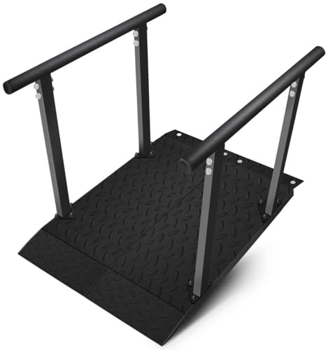 4'L x 33''W Heavy Duty Portable Wheelchair Ramp with Rubber Protective Handrails, Handicap Ramp with Adjustable Flap, Folding Threshold Ramp for Home Steps Curbs, Anti-Slip Base 900 Lbs Capacity