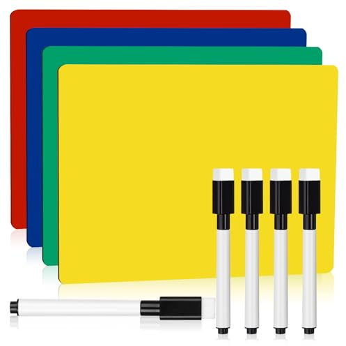 ULELE 12Sets A5 Assorted Coloured Whiteboards with 12 White Board Marker Pens,Mini Whiteboard and Pens and Erasers Portable Small Double-Sided Dry Erase Board for Students Classroom Home Office