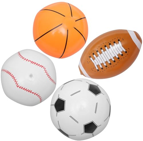 Veemoon Set 4 Palloni Gonfiabili da Spiaggia – Calcio da Spiaggia, Basket Gonfiabile, Baseball e Pallone Ovale – Giocattoli Sportivi per Piscina e Feste a Tema Sportivo