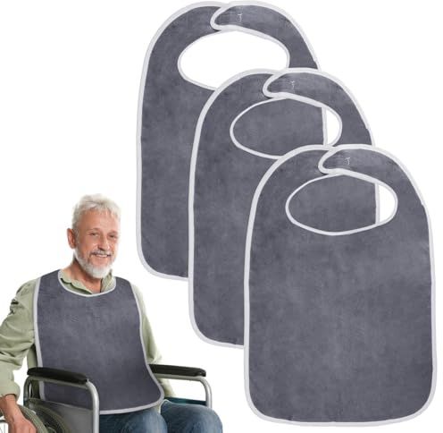 3 Bavoirs pour Adultes, Grand Bavoir Réutilisable pour Adultes avec Fermeture Velcro, Bavette Adulte Étanche et Lavable, Protection Vêtements Confortable pour Repas des Personnes Âgées et Handicapées
