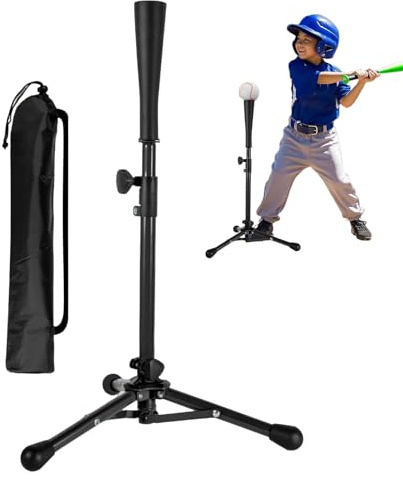Portable Baseball Tee, Adjustable Batting Stand, 36 Inch Lightweight Kids Softball Trainer with Height Control, Tripod Base with Storage Bag, Youth Batting Cage Gear for Practice and Competitive Play