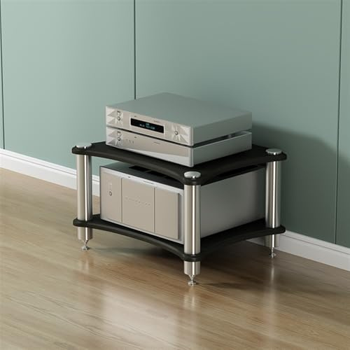 MDYHY HiFi Racks Modern HiFi Audio Rack, Stainless Steel Media Stand W/Feet，2/34 Layer Stereo Components Cabinet for DVD Player/Game Console/TV Box/WiFi Routert, Amplifier Stand(Black,H-40cm/15.