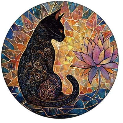 WOODBESTS Holzpuzzle Erwachsene, Lotusblume und Katze Holzpuzzle, Unregelmäßige Einzigartige Puzzle, Weihnachten und Geburtstag Geschenke für Puzzle-Liebhaber (34 x 34 cm, 280 Teile)