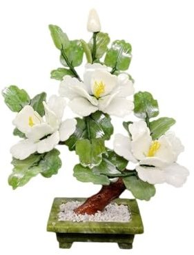zhanggqOU Artificial Bonsai Tree Artificial Bonsai，Jade White Peony Flower Jade Decorative Potted Plant Chinese Bonsai Ornament Fake Plants Decor
