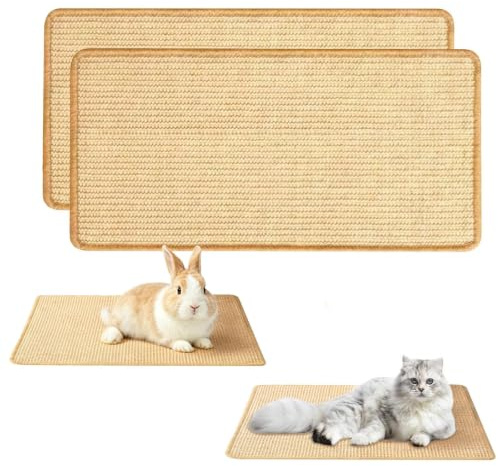 Sisal Cat Scratch Mats, 2 PCS Cat Scratching Mats, 25 x 50cm Anti Slip Natural Sisal Cat Scratcher Mat, Cat Floor Scratchings Mat for Rabbits & Cats Scratching Pad Rug, Protect Carpets and Sofas
