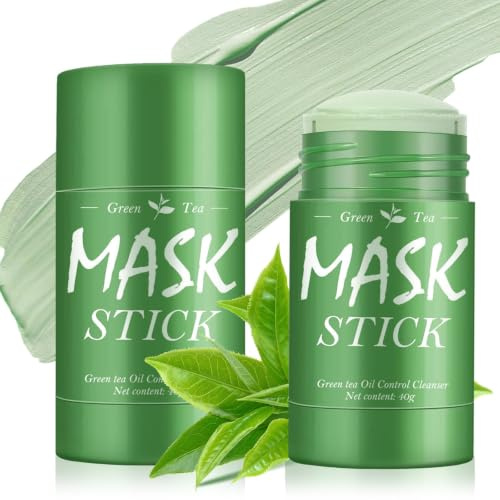 2 Pièces Bâton de Masque au thé Vert,Green Tea Mask Stick,Masque Visage Purifiant àl'Argile Verte,Nettoyage Profond,Ajuste l'équilibre de l'eau et de l'huile,pour La Majorité les Types de Peau
