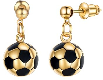 PROSTEEL Damen Fußball Ohrringe Edelstahl/18k vergoldet 3D Ball Form Design Ohrstecker Ohrhänger Ohrringe Modeschmuck