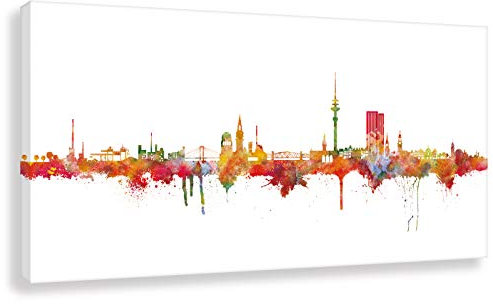 Moderne Hamburger Skyline - Weiss 40x80cm - by Stadt Hamburg 2cm (div. Varianten/Größen)- Leinwandbild Wandbild Wanddekoration Kunstbild Leinwanddruck
