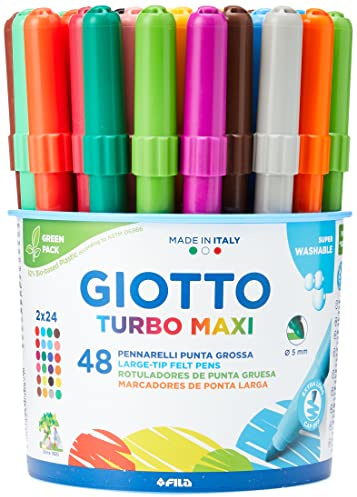 GIOTTO Turbo Maxi - Barattolo Da 48 Pennarelli A Punta Larga, 5 mm, Super Lavabili