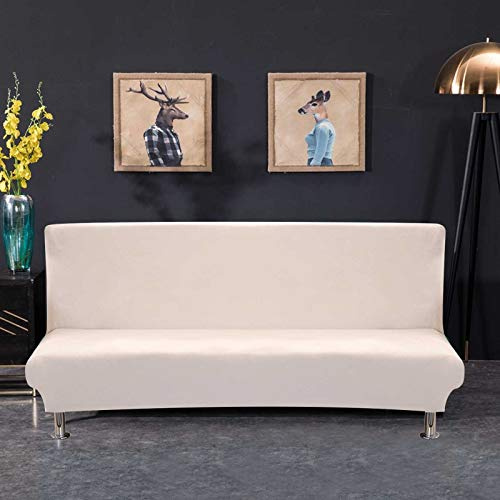 PETCUTE Sofabezug ohne armlehne futonbezug Stretch sofahusse ohne armlehne sofaüberwurf schlafsofa bezug ohne armlehne Beige