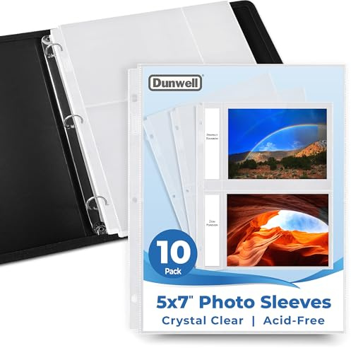Dunwell Fotohüllen für 3-Ringbuch, 12,7 x 17,8 cm, 10 Stück, für 40 Bilder, jeder Blattschutz hält vier 12,7 x 17,8 cm große Bilder oder Postkarten, säurefreie Poly-Kunststoff-Fotoalbum-Nachfüllseiten