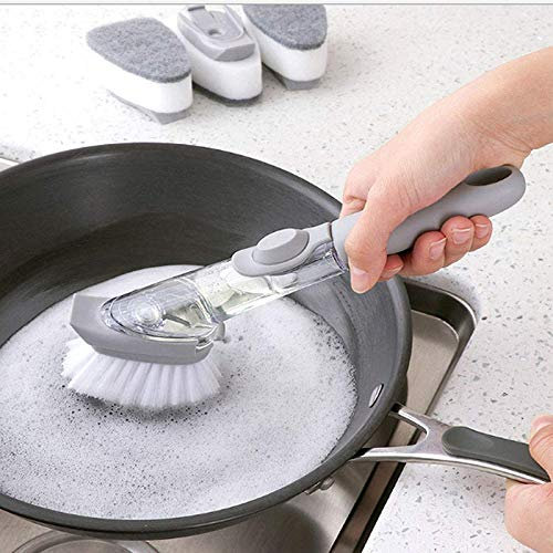Tutoy Automatic Liquid-Filled Sponge Dishwashing Cleaning Brush Handle Pot + 3 Brush Head