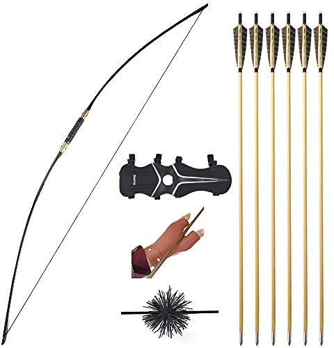 AMEYXGS 64 ” Bogenschießen Traditioneller Langbogen 25-50lbs Bogen mit Pfeilen Set Jagdbogen Sportbogen für Outdoor Zielübung Bogen Rechts und Linkshänder (35lbs)