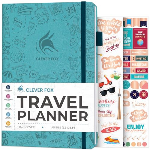 Clever Fox Journal de voyage – Planificateur de vacances avec plan budgétaire, liste d'emballage, suivi des dépenses et journal de voyage – Organiseur d'itinéraire de voyage pour femmes, hommes et