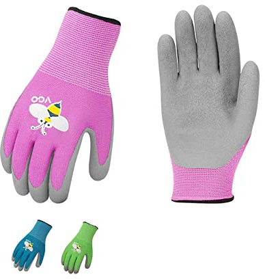 Vgo... 3 Paar Kinder Gartenarbeitshandschuhe Utility, Kinder Gartenarbeitshandschuhe Kleinkind Latexbeschichtung für Jungen&Mädchen (RB6013-KID)