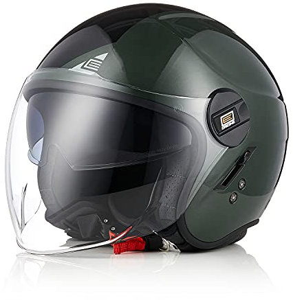 ORIGINE Casco Jet Moto Casco Aperto Scooter con Doppia Visiera Omologato ECE (NEXT BLACK ARMY GREEN,M)