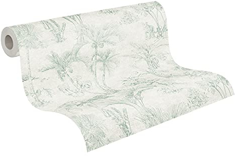 Papier Peints Jungle Cuba intissé 10.05 m x 0.53 m Gris Vert Fabriqué en Allemagne A.S. Création 380212 38021-2