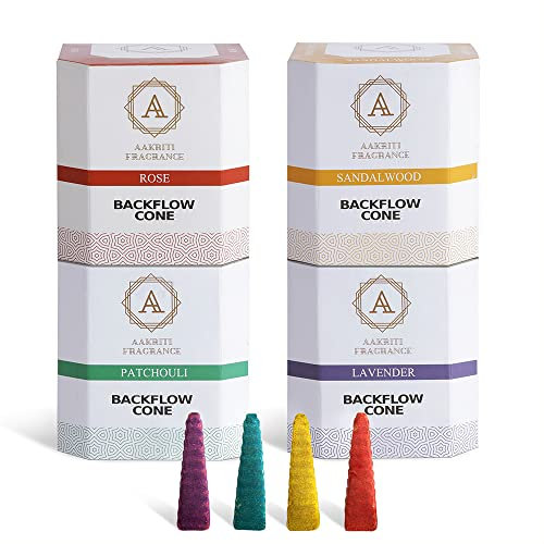 Aakriti Backflow Räucherkegel Natürliche Handarbeit Wasserfall Räucherstäbchen Rose, Sandelholz,Patchoul,Lavendel für Backflow Natural für Meditation,Aromatherapie & Yoga -100 Stück… (Step Pyramid)