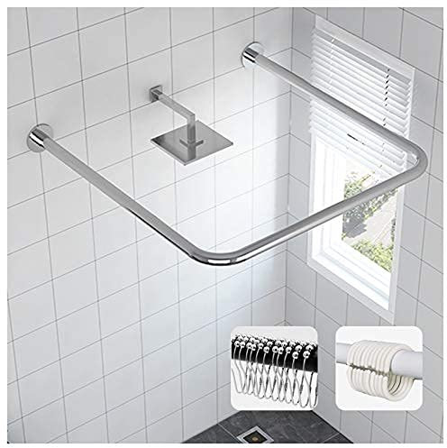 BOYH Duschvorhangstange U Form Winkelstange Gebogene, Edelstahl Länge Einstellbar Duschvorhangstange, für Badezimmer, Duschkabine, mit Duschvorhang und Haken (80 to 110 x 100 x 80 to 110cm)