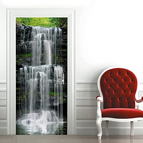 A.Monamour Türtapete Selbstklebend Türfolie Türposter 3D Wasserfall Und Berg Landschaft Natur Vinyl Folie Türdeko Tapete Wandbild Türaufkleber Türtattoo 77 x 200 cm