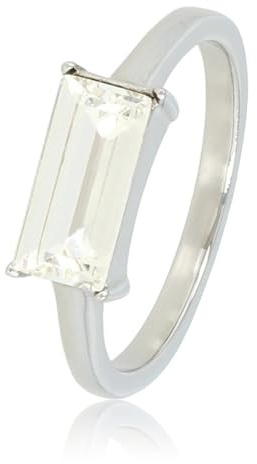 My Bendel - Ring Silber rechteckig Quarzglas Stein- Stylischer Ringe für Damen - Bleibt schön und Verfärbt nicht - Stapeln Ringe - mit Luxuriösen Geschenkverpackung