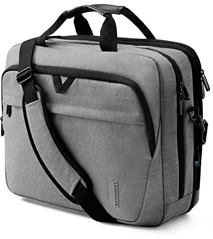 bagsmart 17,3-Zoll-Laptoptasche, Erweiterbare Aktentasche, Computertasche für Herren und Damen, Laptop-Umhängetasche, Arbeitstasche, Geschäftsreisen, Büro, Abschließbar (Grau-17,3 Zoll)