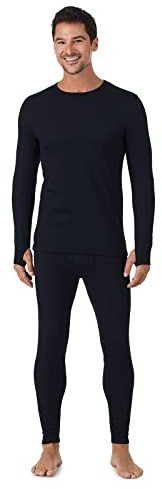 Cuddl Duds Mens Heavyweight Fleece Lined 2 Piece Thermal Underwear Set – Long Sleeve Shirt & Leggings Base Layer for Cold Weather – Winter Clothing Long Johns Lounge Sets for Men, Black, M
