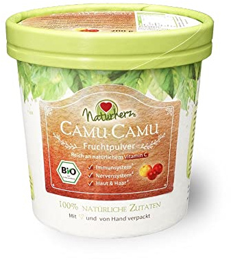 Naturherz BIO Camu Camu Pulver - Natürliches Vitamin C - hohe Bio-Verfügbarkeit - für Smoothies, Proteinshakes, Joghurt, Müslitopping, uvm. - vegan (200 g)