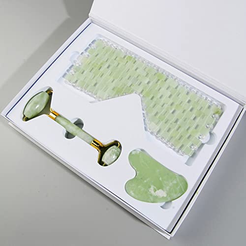 Rosenquarz Face Roller Scraper Augenmaske Set Gesichtsmassagegerät Gua Sha Relax Tool Natürliche Jade,Smaragd