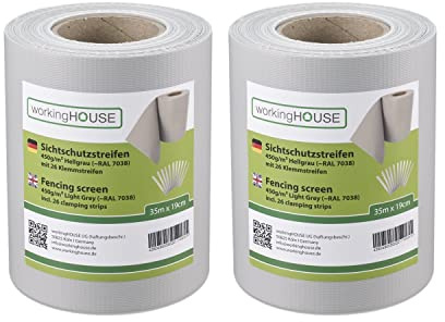 WORKINGHOUSE PVC Sichtschutzstreifen 450g/m² Standard für Doppelstabmatten Zaun – 2er Spar-Set (70m Gesamtlänge), Hellgrau RAL 7038 | Wind- & Blickschutz, wetterfest, inkl. Clips