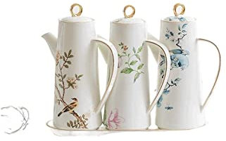 Dosificador de Aceite y Vinagre Dispensador de aceite y vinagre, juego de porcelana y vinagre de estilo japonés, recipiente de almacenamiento de cerámica, tarros de condimentos con bandeja Decoración