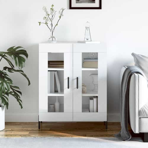 Homgoday Sideboard 69.5 x 34 x 90 cm in Gloss White Plywood Bedside Table Bedroom Bedside Table Bedroom Sideboard Bedside Cabinet Floor Cabinet J
