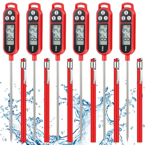 Copkim 6 Pcs Meat Thermometer Food Thermometer with Probe Water Liquid Instant Read Digital Thermometer Cooking Thermometer Supplies BBQ Kitchen Thermometer for Cooking Milk Yogurt (Red)