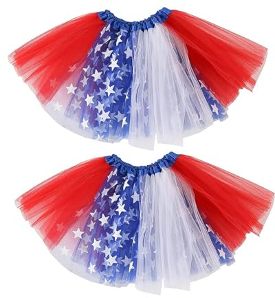 4th of July Star Tutu for Girls Red White Blue Star Dress, Independence Day American Flag Tutu Skirt Outfit USA Party Decor (US, Alpha, One Size, Regular, Regular, ZA-2pcs)