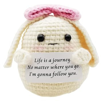 qyqkfly Mini Cute Funny Positive Life Crochet Bunny Potato Easter Basket Stuff Cute Animals Creative Knitted Holding Card Crochet Birthday Christmas Girls Gifts