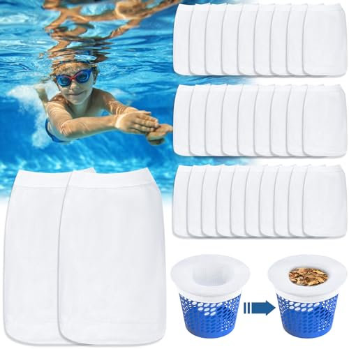 POWZOO 30 Pièce Chaussette Skimmer Piscine,Chaussettes Skimmer Reutilisable pour Panier Skimmer,Maille Ultra Fine,Nylon Élastiqu Pool Skimmer Socks pour Peuvent Emprisonner Pollen, Feuilles,Cheveux.