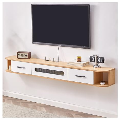 Unité TV Flottant,Console multimédia de Divertissement à Montage Mural,étagères Flottantes,Meuble TV avec tiroirs et armoires (Couleur: Log Color,Taille: 120 cm)