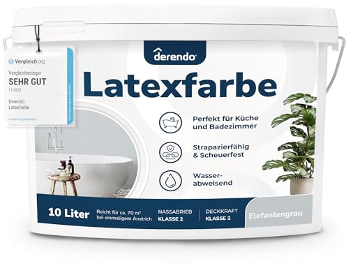 derendo Latexfarbe Grau Elefantengrau abwaschbar hohe Deckkraft Innenfarbe matt 2,5l