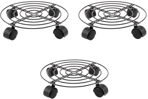 QJIRZB 3 Pack Plant Caddy with Wheels 27cm Round Metal Potted Trolley Heavy Duty Movable Metal Plant Dolly for Indoor Outdoor Home Garden Tools