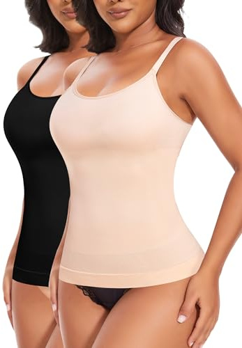 YARRCO Shape - Canottiera da donna per la pancia, shapewear sportiva, canotta modellante, Nero + beige., XL