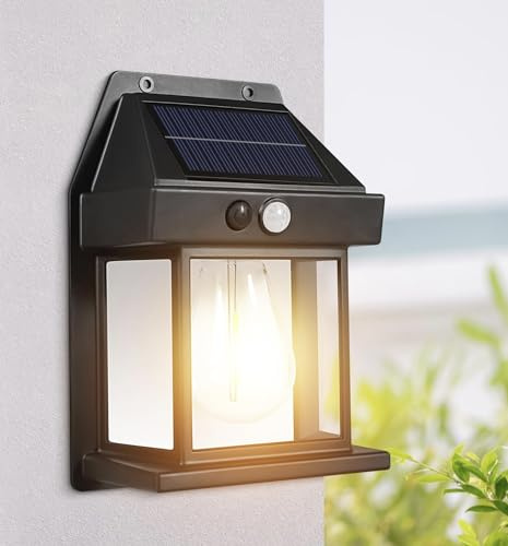 LUMINSOL Lampe solaire extérieur, 3 modes, détecteur de mouvement, applique murale solaire ampoule à filament, Lumière solaire puissante pour patio, garage, jardin
