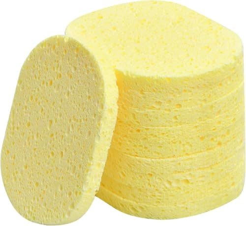 10 stycken rengöringssvamp ansikte, natur kosmetika svampar cellulosa ansiktssvampar, 10,5 x 8 cm makeup-borttagningssvamp, ansiktstvätt svampar SPA skrubbmask smink (8 mm, gul)