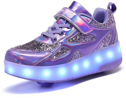 Mateju Schuhe mit Rollen für Jungen Mädchen Kinder Rollschuhe Schuhe mit 2 Rollen, 2 in 1 Turnschuhe Versenkbarer, Damen Herren Roller Schuhe Turnschuhe Skateboardschuhe 29-40 EU